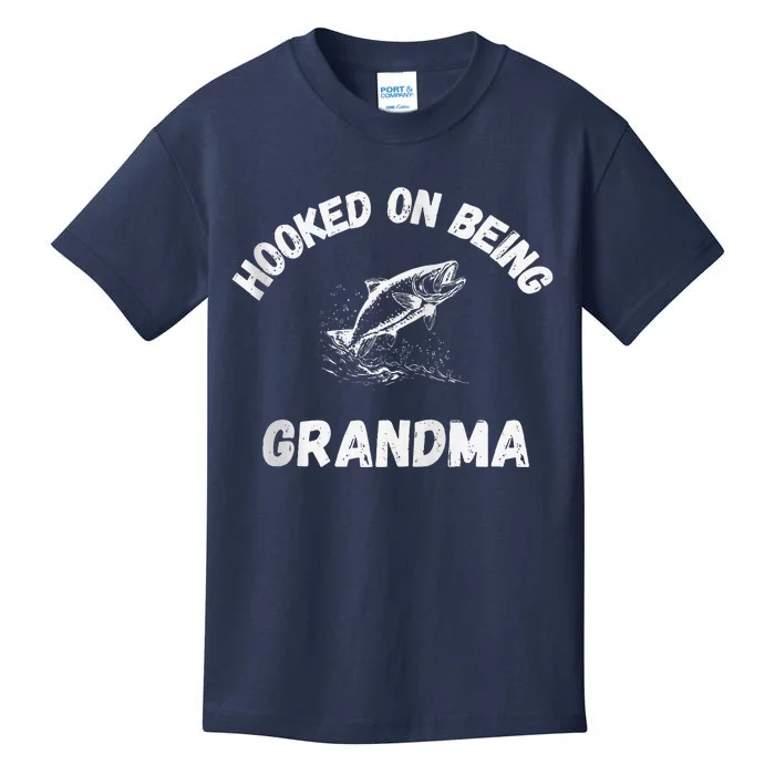 Hooked On Being Grandma Fishing Graphic Fish Design Zip Kids T-Shirt