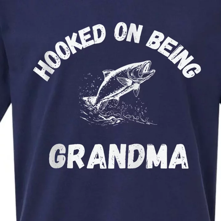 Hooked On Being Grandma Fishing Graphic Fish Design Zip Sueded Cloud Jersey T-Shirt