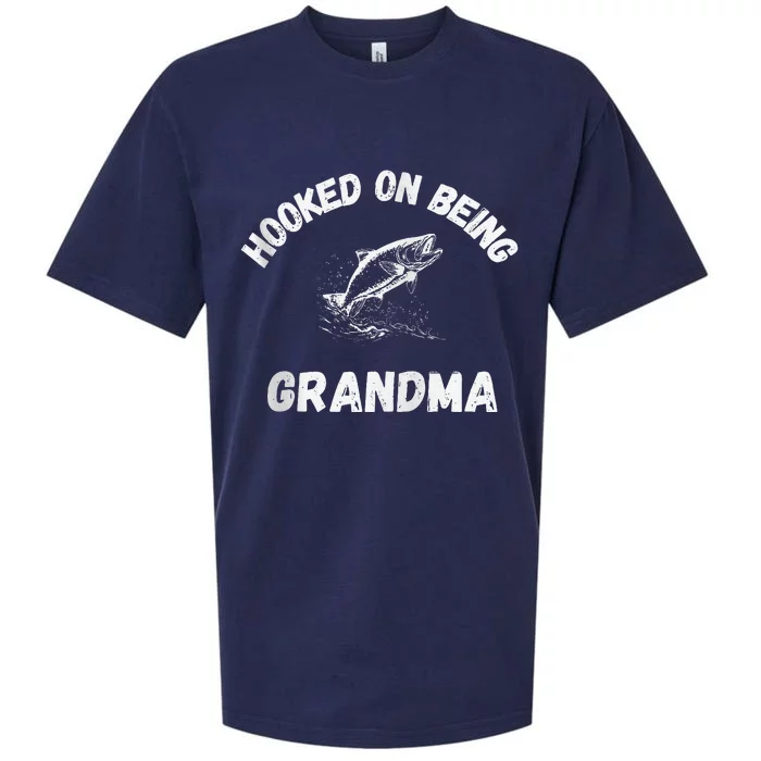 Hooked On Being Grandma Fishing Graphic Fish Design Zip Sueded Cloud Jersey T-Shirt