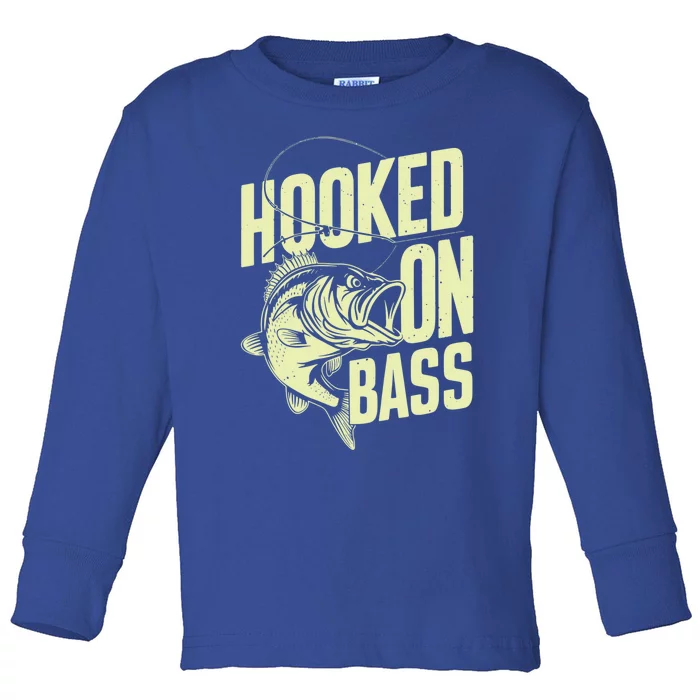 Hooked On Bass Fishing Cute Gift Toddler Long Sleeve Shirt