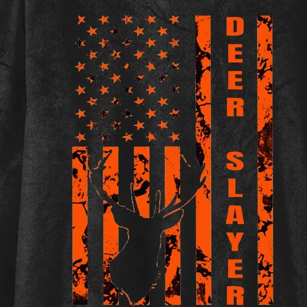 Hunter Orange Camo American Flag Deer Slayer Hooded Wearable Blanket