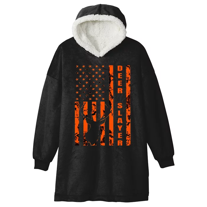 Hunter Orange Camo American Flag Deer Slayer Hooded Wearable Blanket