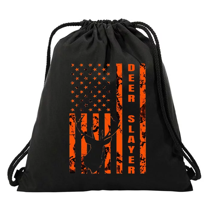 Hunter Orange Camo American Flag Deer Slayer Drawstring Bag