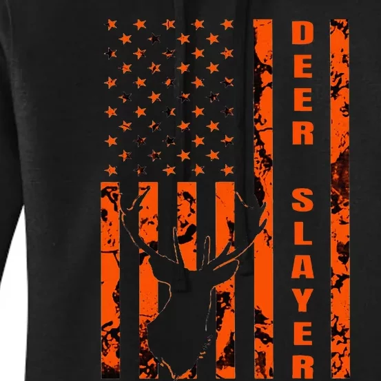 Hunter Orange Camo American Flag Deer Slayer Women's Pullover Hoodie