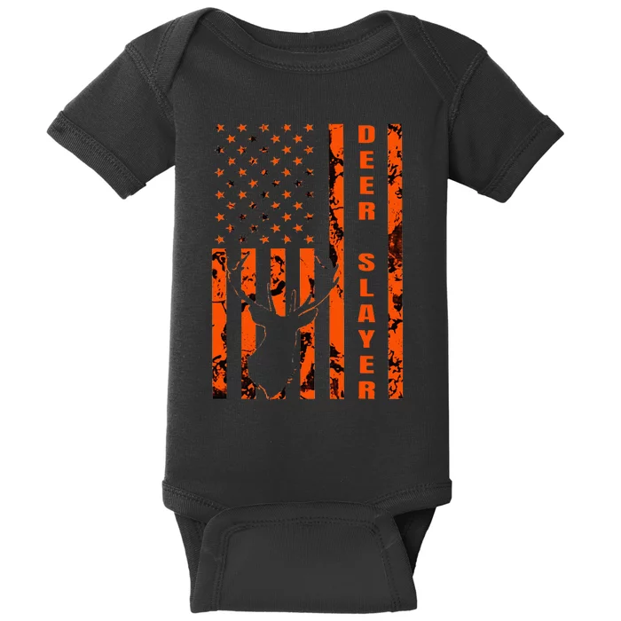 Hunter Orange Camo American Flag Deer Slayer Baby Bodysuit