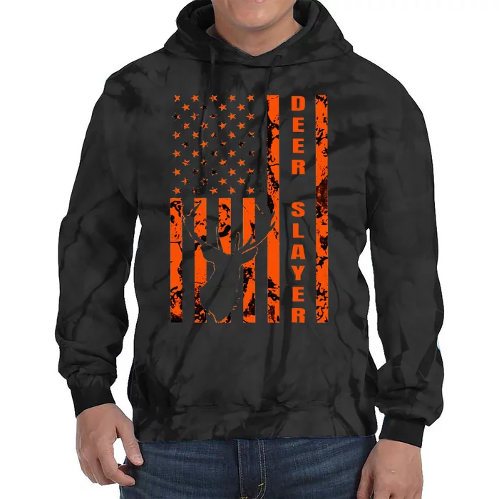 Hunter Orange Camo American Flag Deer Slayer Tie Dye Hoodie