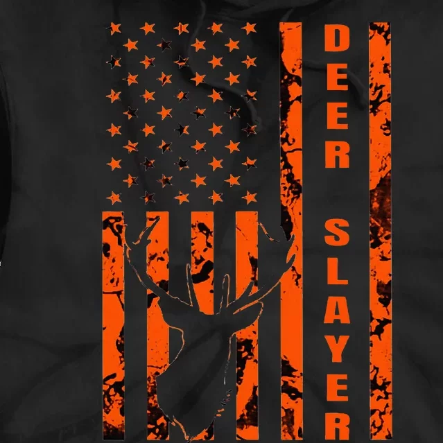 Hunter Orange Camo American Flag Deer Slayer Tie Dye Hoodie