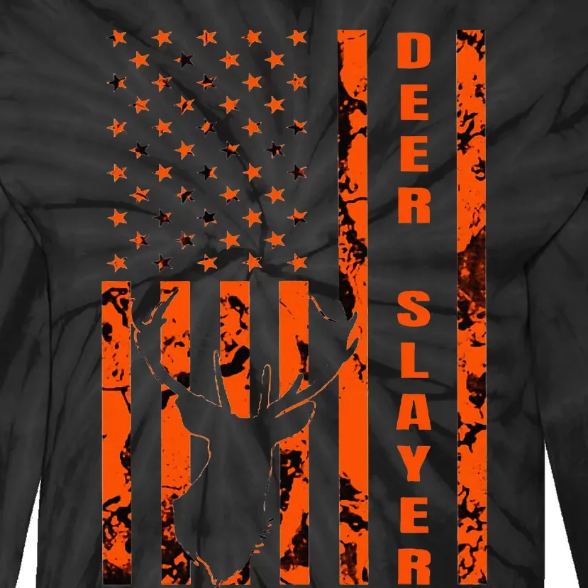 Hunter Orange Camo American Flag Deer Slayer Tie-Dye Long Sleeve Shirt