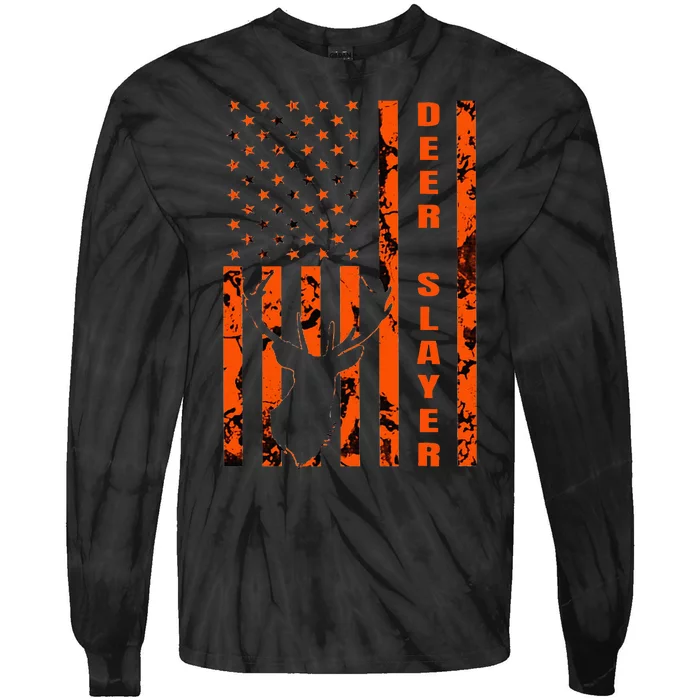 Hunter Orange Camo American Flag Deer Slayer Tie-Dye Long Sleeve Shirt