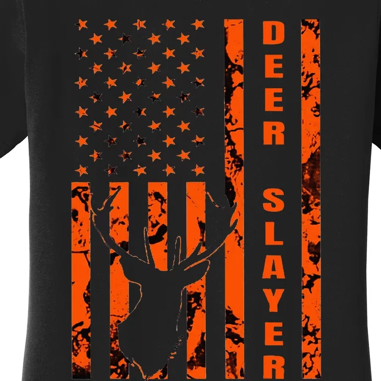 Hunter Orange Camo American Flag Deer Slayer Women's T-Shirt