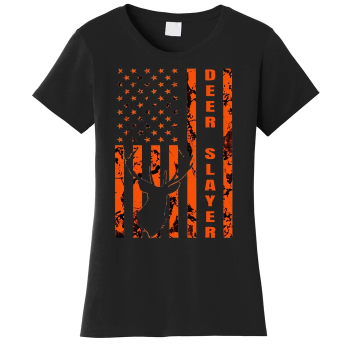 Hunter Orange Camo American Flag Deer Slayer Women's T-Shirt