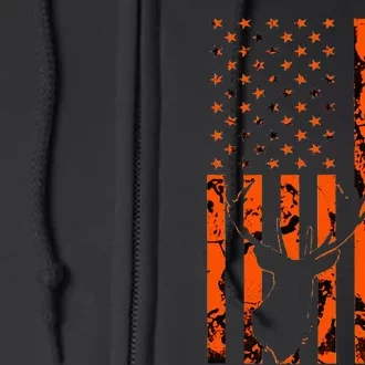 Hunter Orange Camo American Flag Deer Slayer Full Zip Hoodie