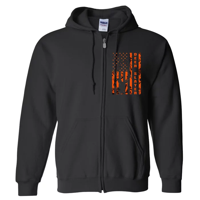 Hunter Orange Camo American Flag Deer Slayer Full Zip Hoodie