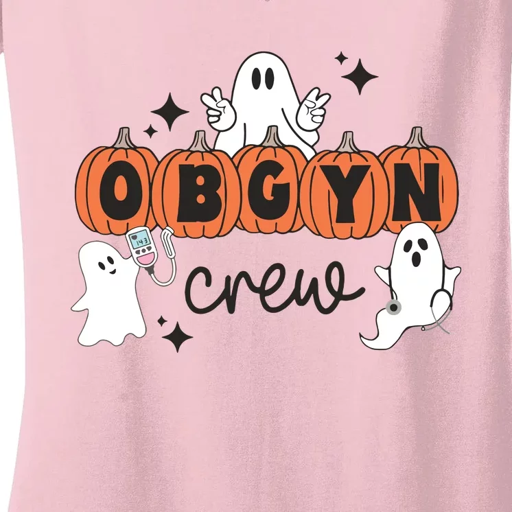 Halloween OBGYN Crew Ghost Obstetrics Nurse Squad Pumpkin Women's V-Neck T-Shirt