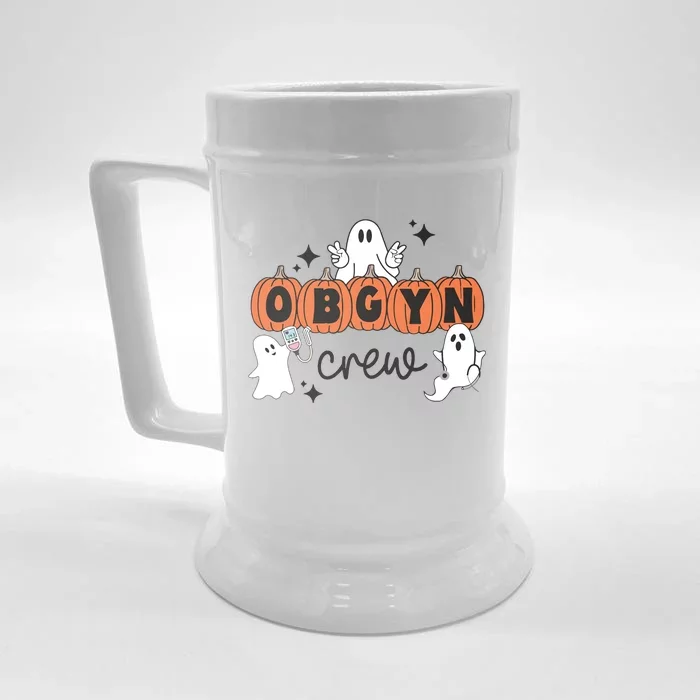 Halloween OBGYN Crew Ghost Obstetrics Nurse Squad Pumpkin Front & Back Beer Stein