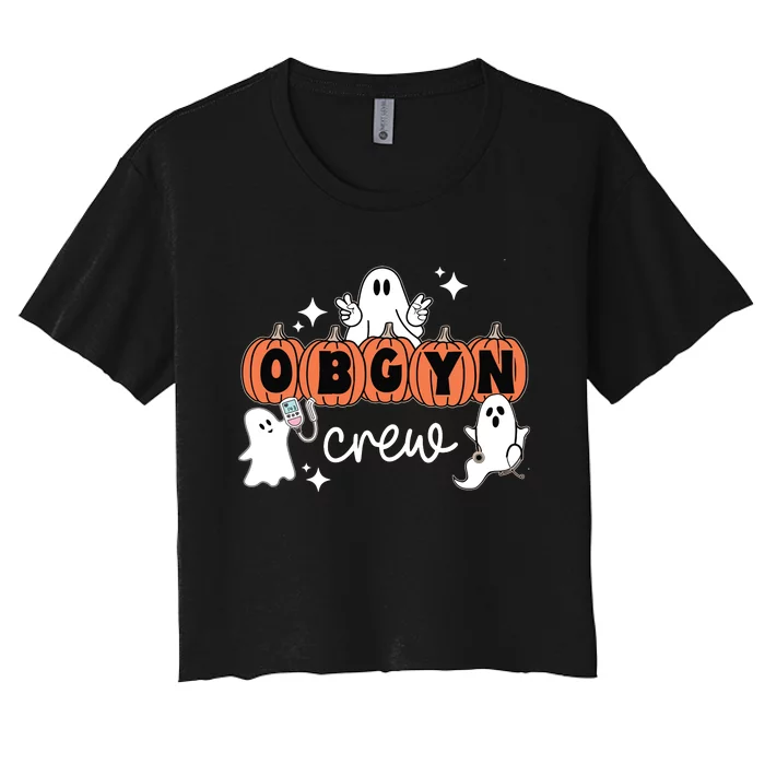 Halloween OBGYN Crew Ghost Obstetrics Nurse Squad Pumpkin Women's Crop Top Tee