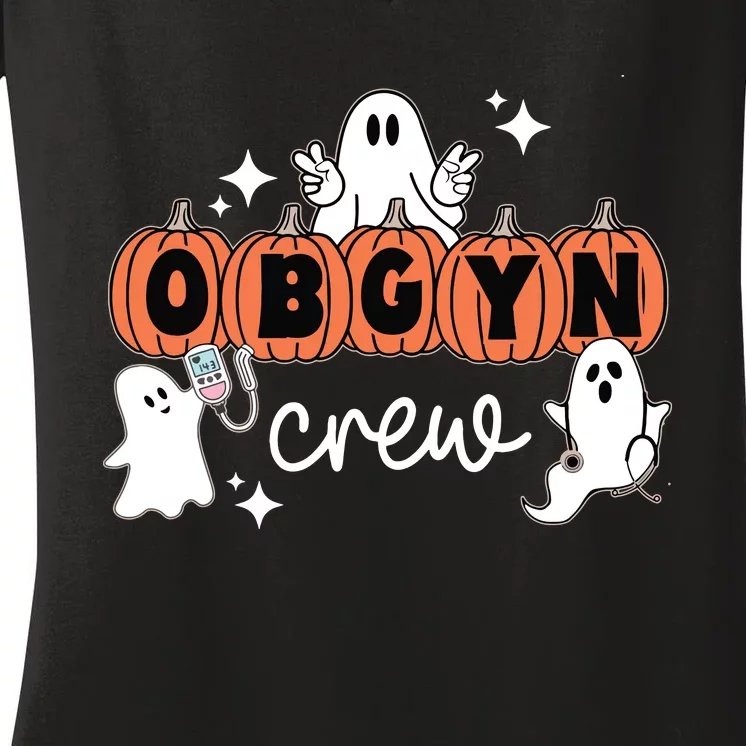 Halloween OBGYN Crew Ghost Obstetrics Nurse Squad Pumpkin Women's V-Neck T-Shirt