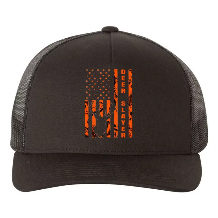 Hunter Orange Camo American Flag Deer Slayer Hunting Lover Yupoong Adult 5-Panel Trucker Hat