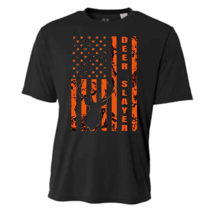 Hunter Orange Camo American Flag Deer Slayer Hunting Lover Cooling Performance Crew T-Shirt