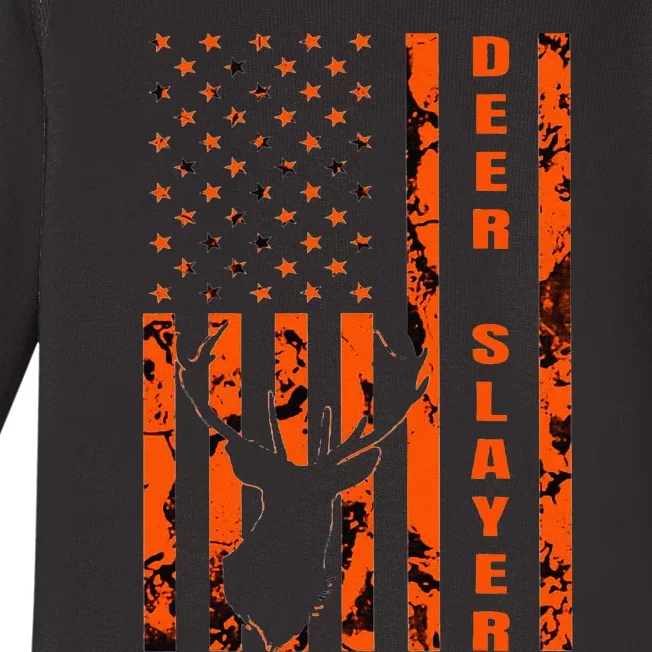 Hunter Orange Camo American Flag Deer Slayer Hunting Lover Baby Long Sleeve Bodysuit