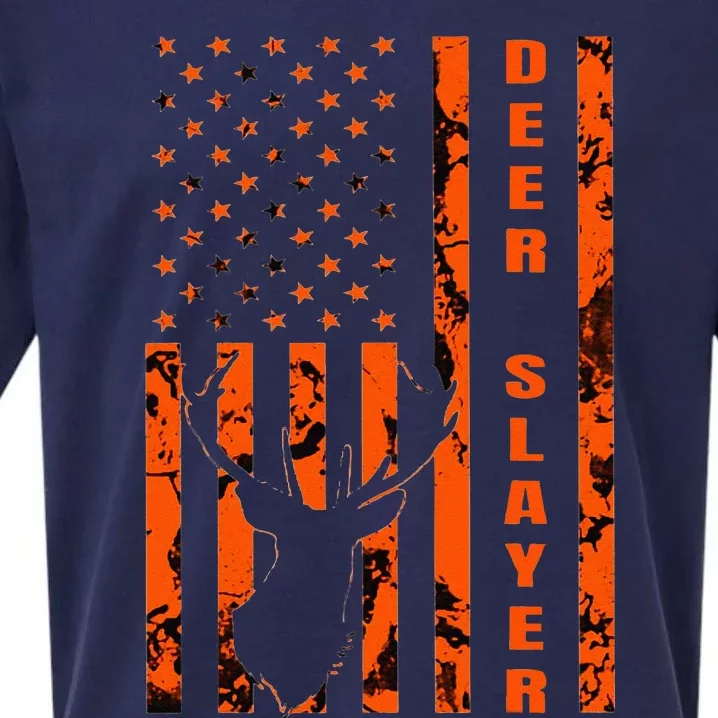 Hunter Orange Camo American Flag Deer Slayer Hunting Lover Sueded Cloud Jersey T-Shirt