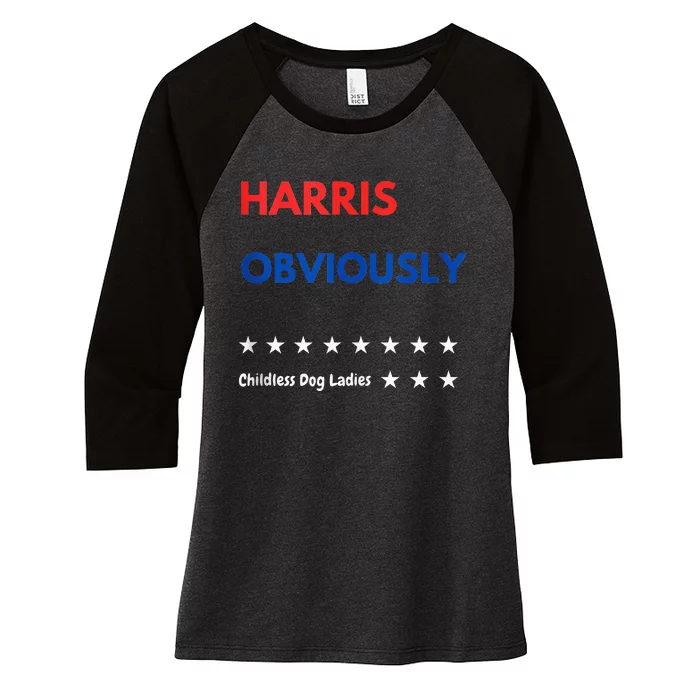 Harris Obviously Chidlress Dog Ladies Women's Tri-Blend 3/4-Sleeve Raglan Shirt