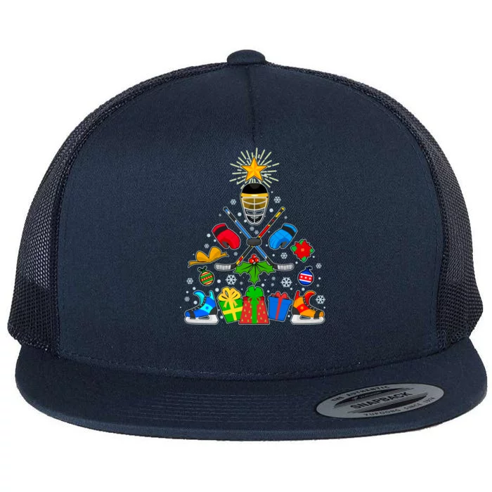 Hockey Christmas Tree Flat Bill Trucker Hat