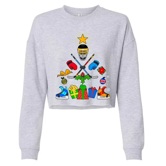 Hockey Christmas Tree Cropped Pullover Crew