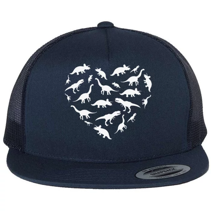 Heart Of Dinosaurs Valentine's Day Flat Bill Trucker Hat