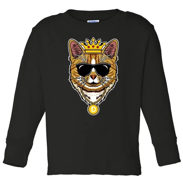 Hodl Dogecoin Doge Cat King Crypto Currency Moon Toddler Long Sleeve Shirt