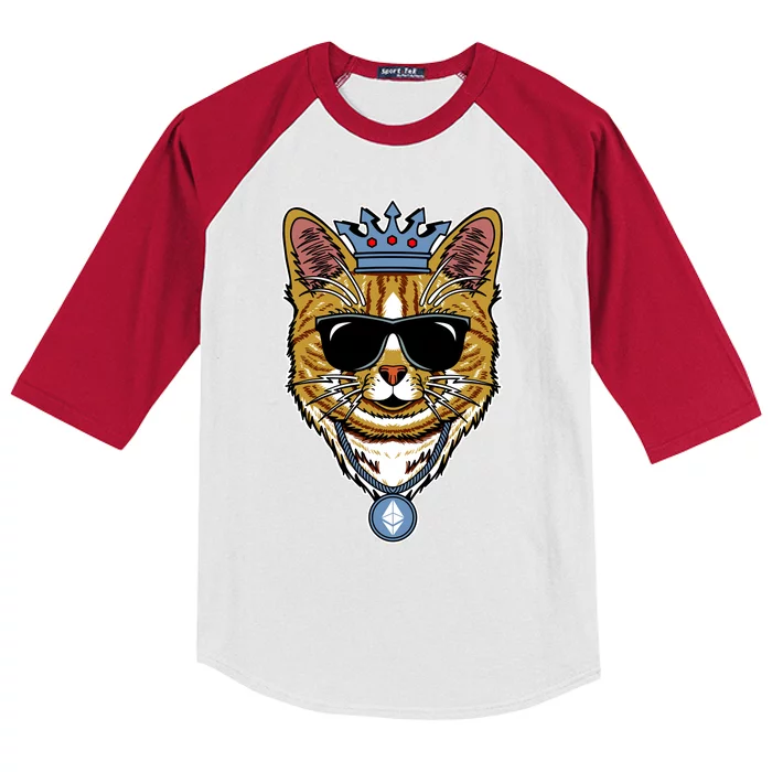 Hodl Ethereum ETH Cat King Crypto Currency Moon Kids Colorblock Raglan Jersey