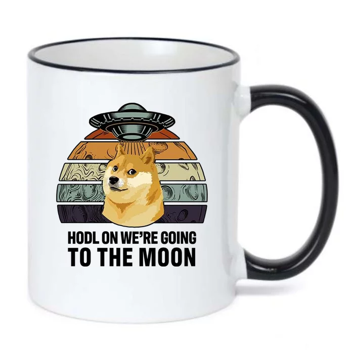 Hodl On We're Going To The Moon Retro Dogecoin Black Color Changing Mug