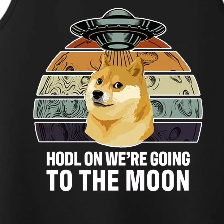 Hodl On We're Going To The Moon Retro Dogecoin Performance Tank