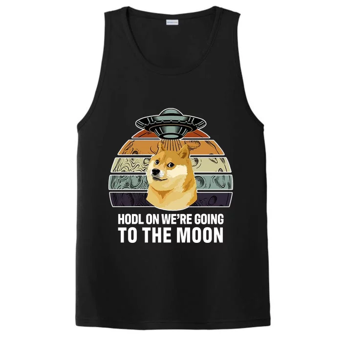 Hodl On We're Going To The Moon Retro Dogecoin Performance Tank