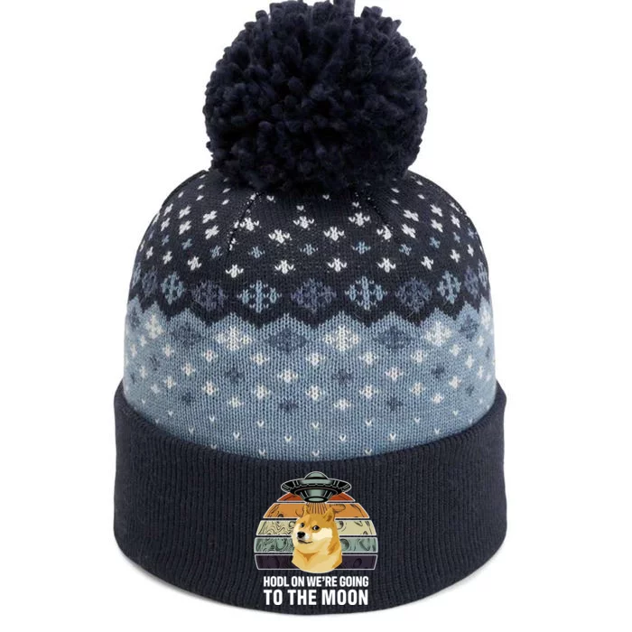 Hodl On We're Going To The Moon Retro Dogecoin The Baniff Cuffed Pom Beanie