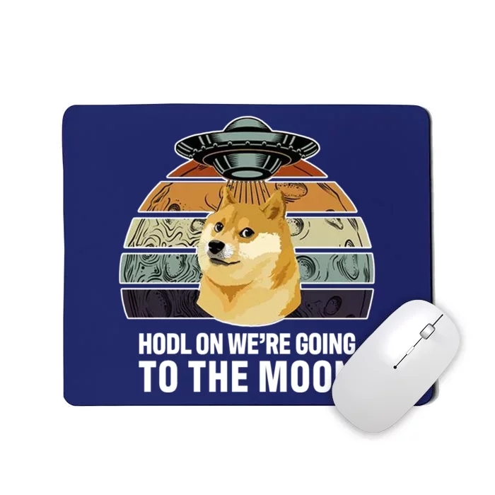 Hodl On We're Going To The Moon Retro Dogecoin Mousepad