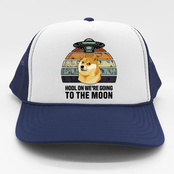 Hodl On We're Going To The Moon Retro Dogecoin Trucker Hat