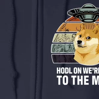 Hodl On We're Going To The Moon Retro Dogecoin Full Zip Hoodie