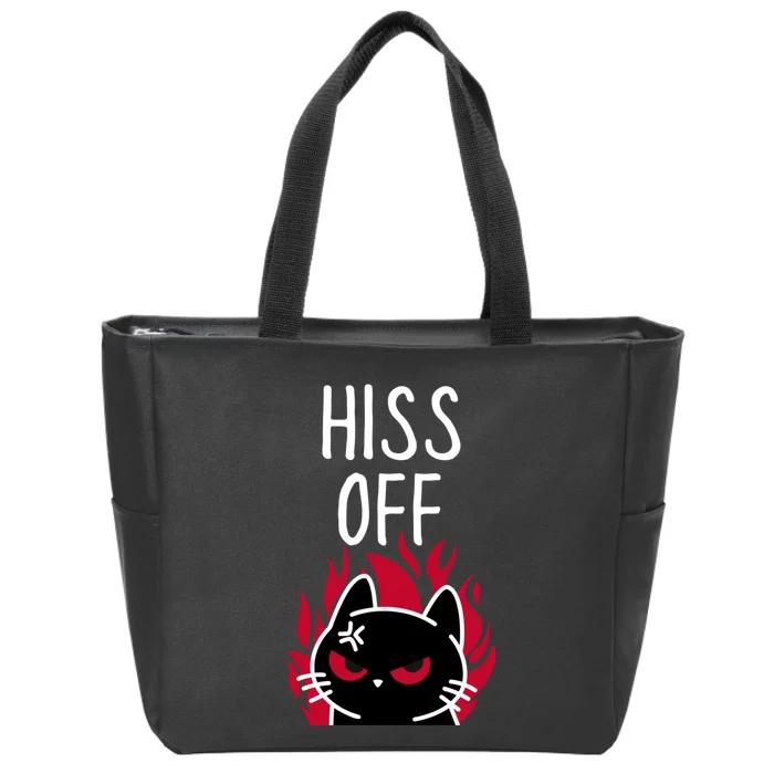 Hiss Off Funny Angry Black Cat Meow Cat Zip Tote Bag