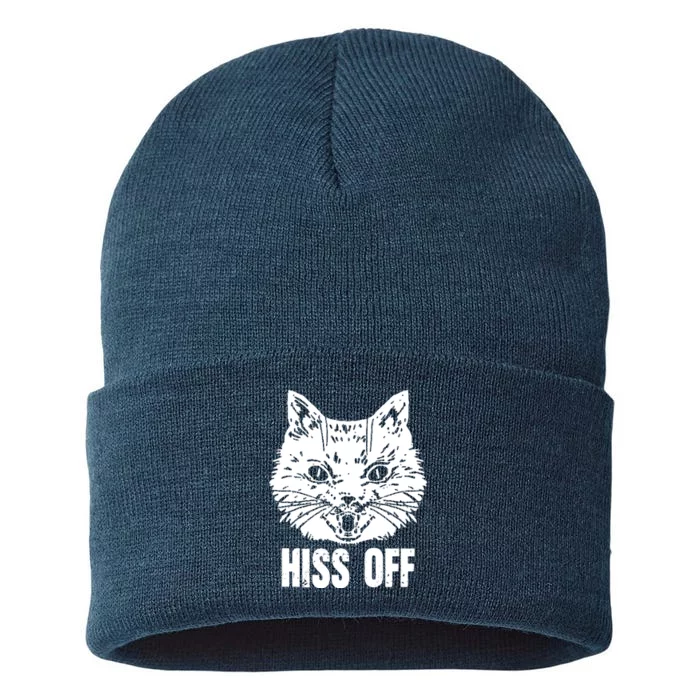 Hiss Off Funny Cat Lover Gift Sustainable Knit Beanie