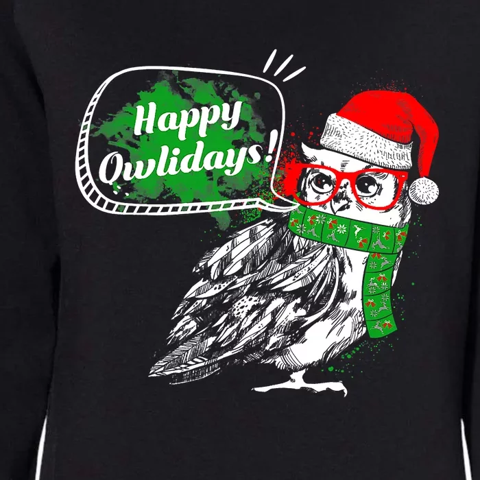 Happy Owlidays Funny Christmas Holidays Owl Lover Womens California Wash Sweatshirt