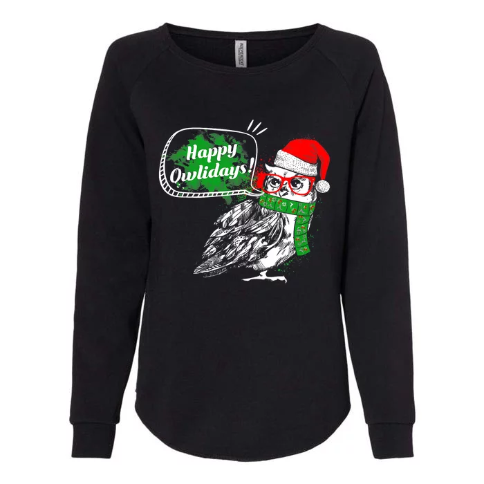 Happy Owlidays Funny Christmas Holidays Owl Lover Womens California Wash Sweatshirt