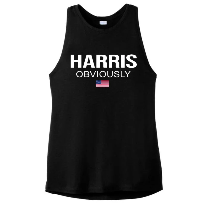 Harris Obviously For President 2024 Kamala American Flag Ladies Tri-Blend Wicking Tank