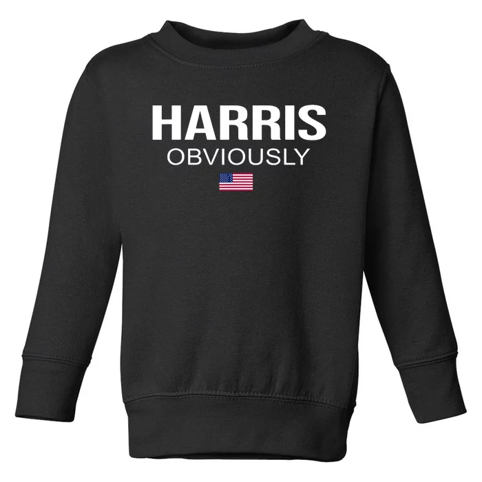 Harris Obviously For President 2024 Kamala American Flag Toddler Sweatshirt