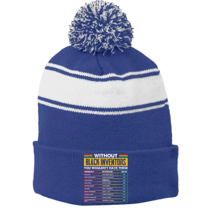 History Of Forgotten Black Inventors BHM Stripe Pom Pom Beanie