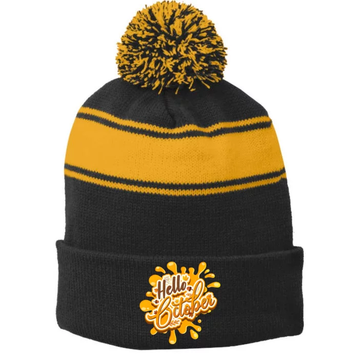 Hello October Fun Fall Stripe Pom Pom Beanie