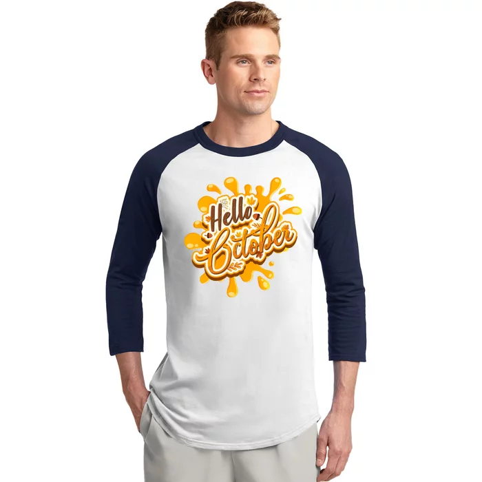 Hello October Fun Fall Baseball Sleeve Shirt