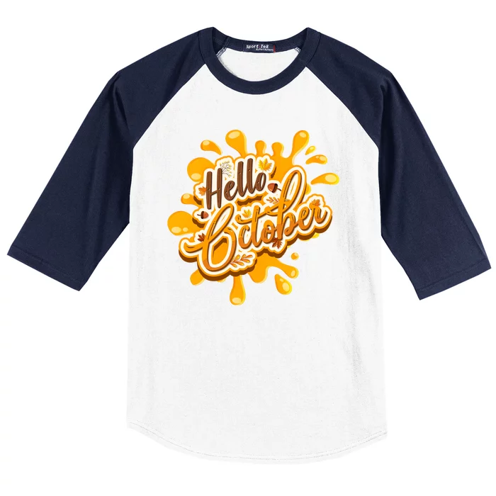 Hello October Fun Fall Baseball Sleeve Shirt