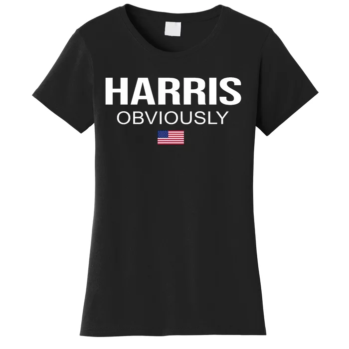 Harris Obviously For President 2024 Kamala American Flag Women's T-Shirt