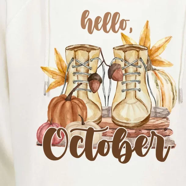 Hello October Fall Lover Womens Funnel Neck Pullover Hood